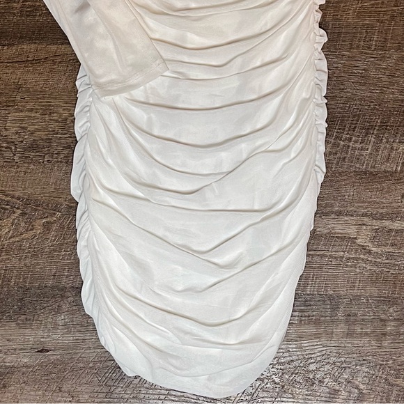 Pink Lily White Ruched Bodycon Dress L Sheer Mesh Long Sleeve Romantic - Picture 4 of 11